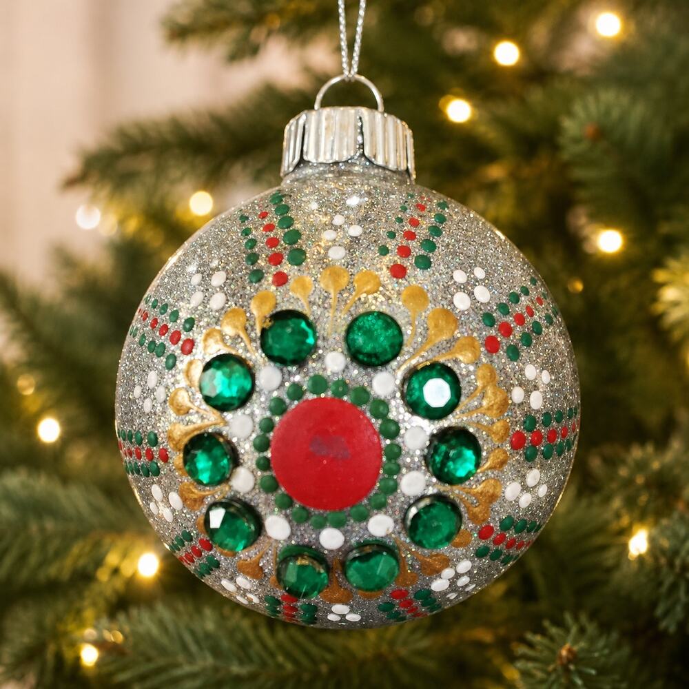 Red Green and Gold 3 Inch Shatterproof Hand Painted Ornament